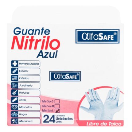 GUANTE EXAM.NITRILO AZUL ALFA T.L 24 UND